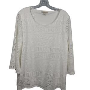 NWT Dana Buchman White 3/4 Sleeve Lace Overlay Top Size XL